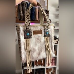 Wrangler Cream and Brown Tote with Silver Accents